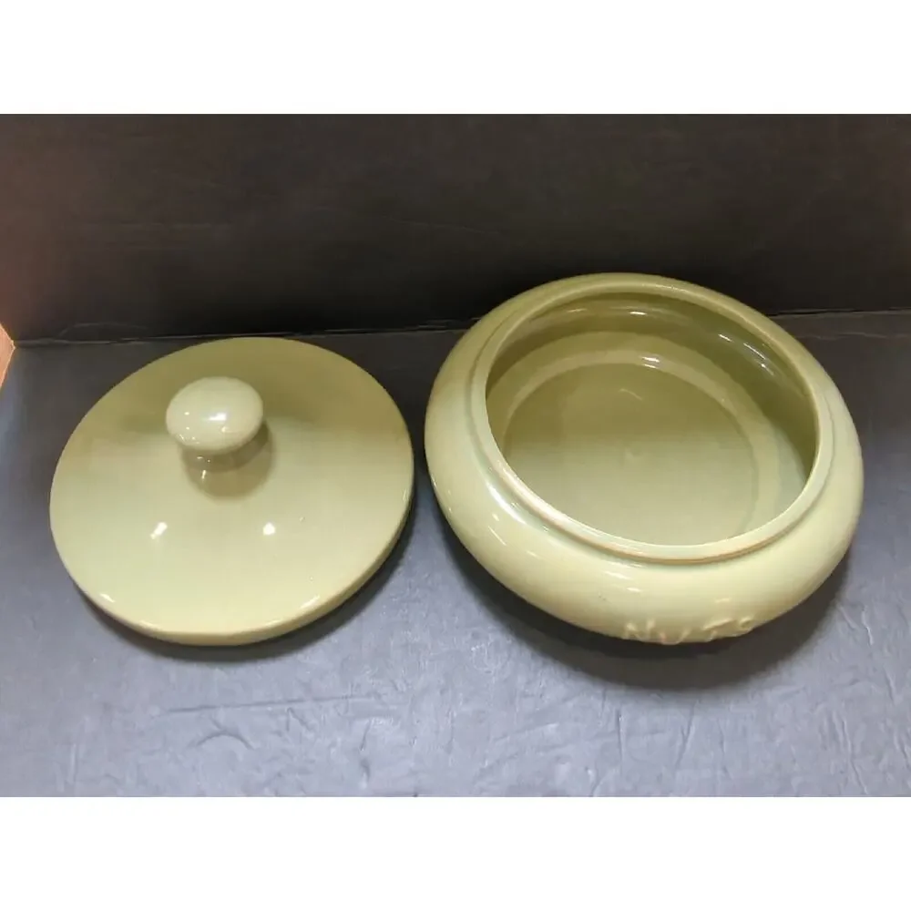 Roseville Pottery Ohio RRP Co‎ Embossed Nuts Bowl Green With Lid.